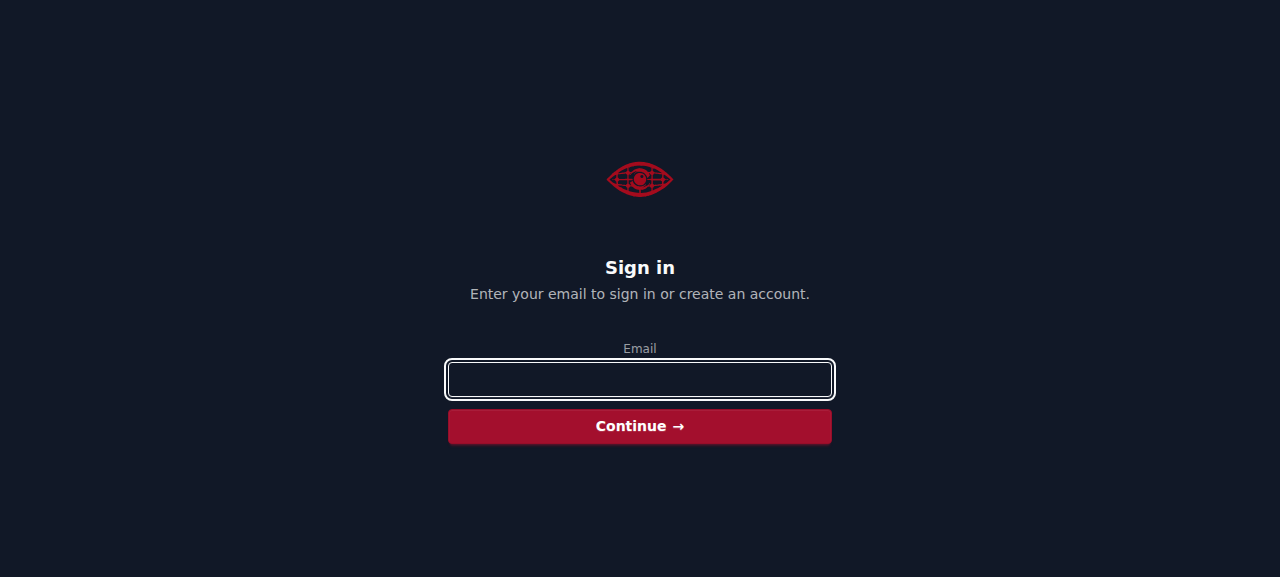 NetVigil login page — passwordless magic link authentication